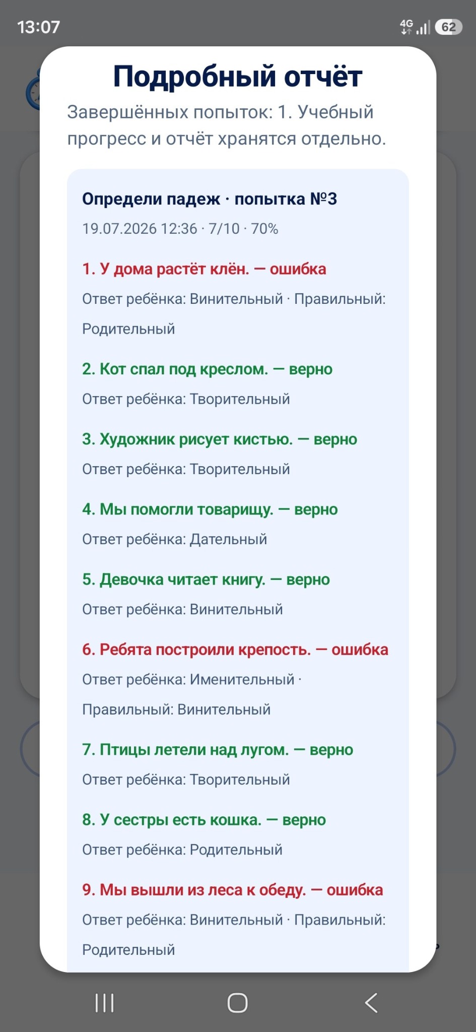 Результат попытки